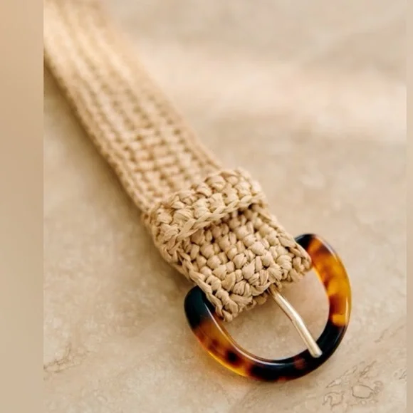 Sezane Tortoise Buckle Raffia Belt. Beige. 80CM. Lenny - Picture 7 of 8